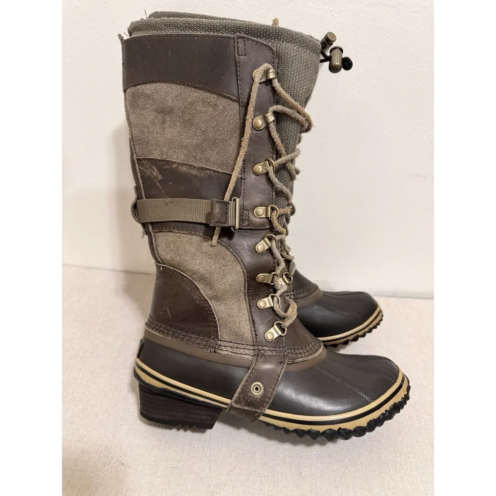 Sorel‎ Conquest Carly Tall Lace Up Brown Waterproof Winter Boots Womens 7